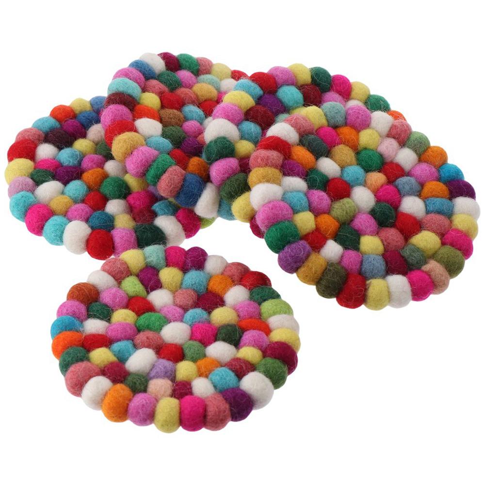 5 Pcs Wool Felt Round Felt Ball Coasters Colorful Handmade Wool Felt Small Cup Mat Table