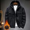 Men's Autumn and Winter Retro Hooded Denim Jacket  Coat Hooded Plus Velvet Windbreaker Thickened and Warm for Men