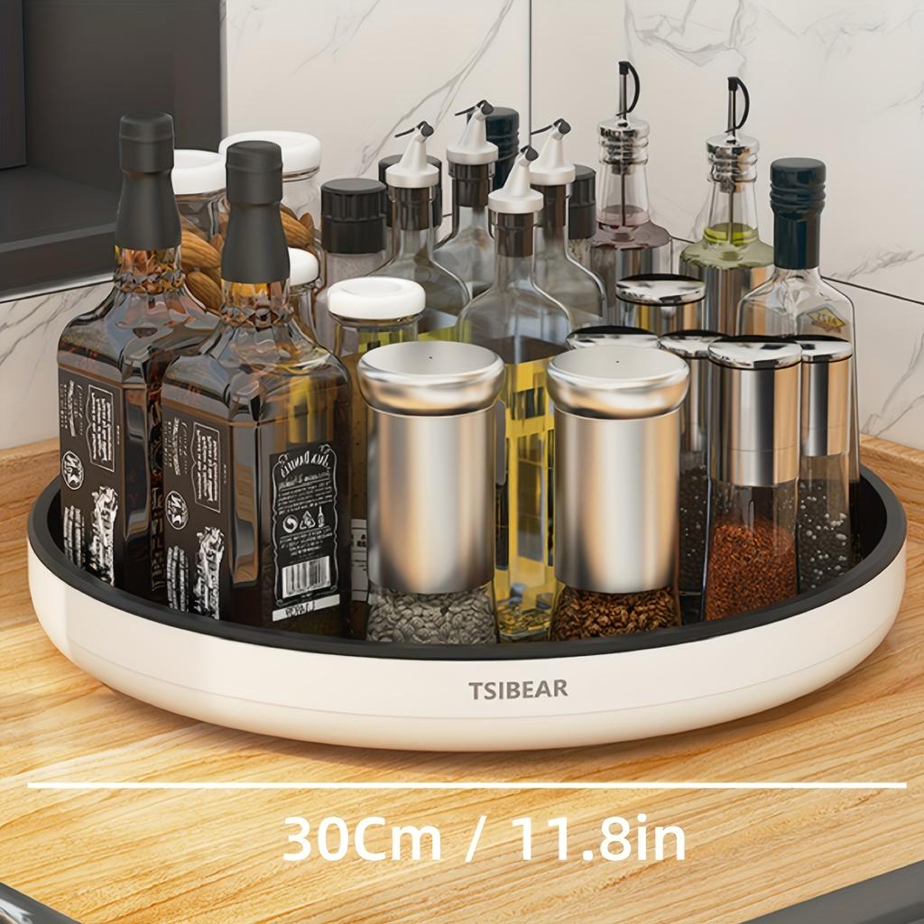 1pc Multi-Functional 360° Rotating Kitchen Organizer - Durable Plastic Countertop Storage Rack for Spices, Oils, and Fruits