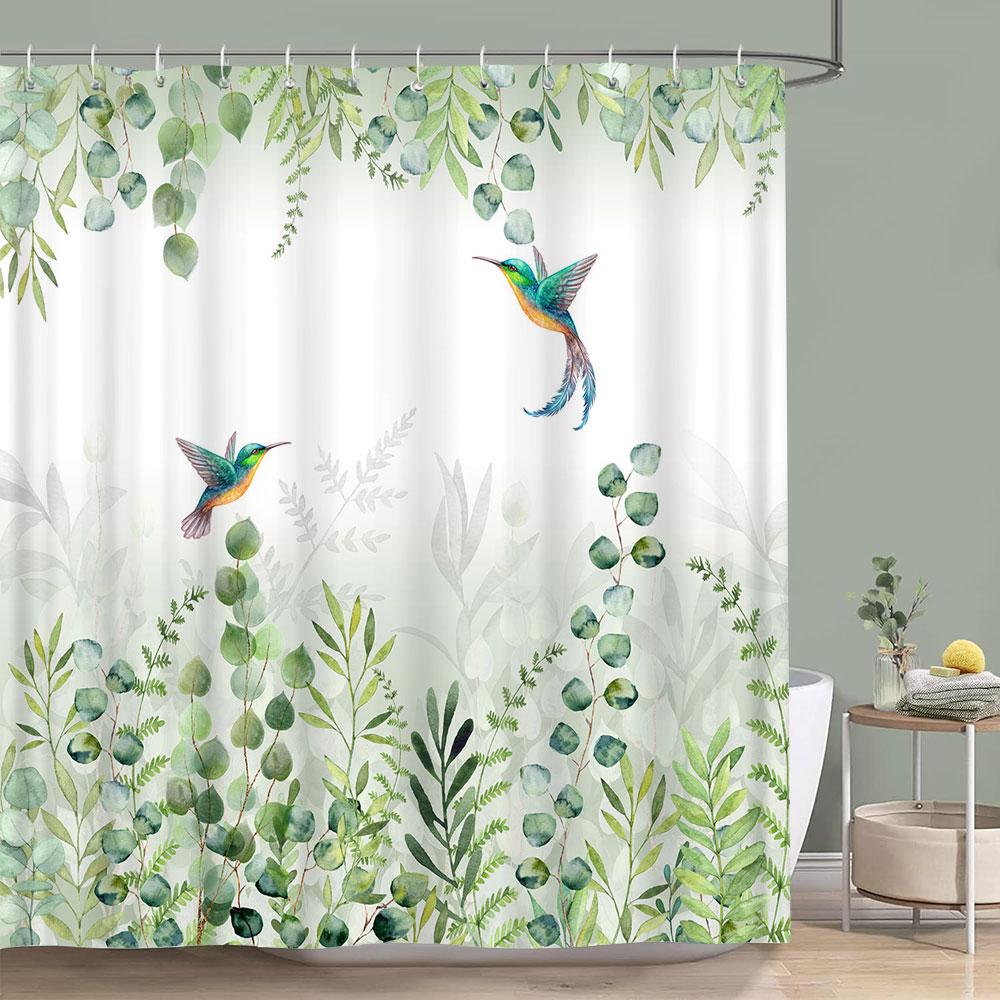 Tropical Palm Leaves Shower Curtain Set Green Plant Leaves Leaf Pumpkin Red Truck Halloween Christmas Decor Bathroom Curtains