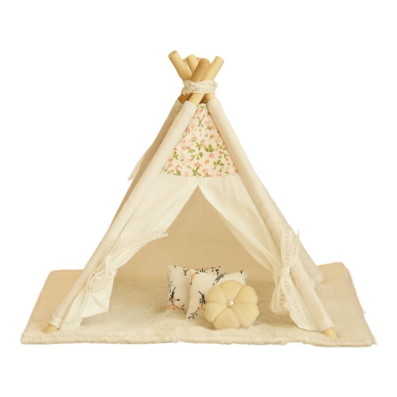 1/12 Doll House Minature Tent Easy Assembly Design Safe Cotton Polyester Playtent For Children Pretend Play Activity
