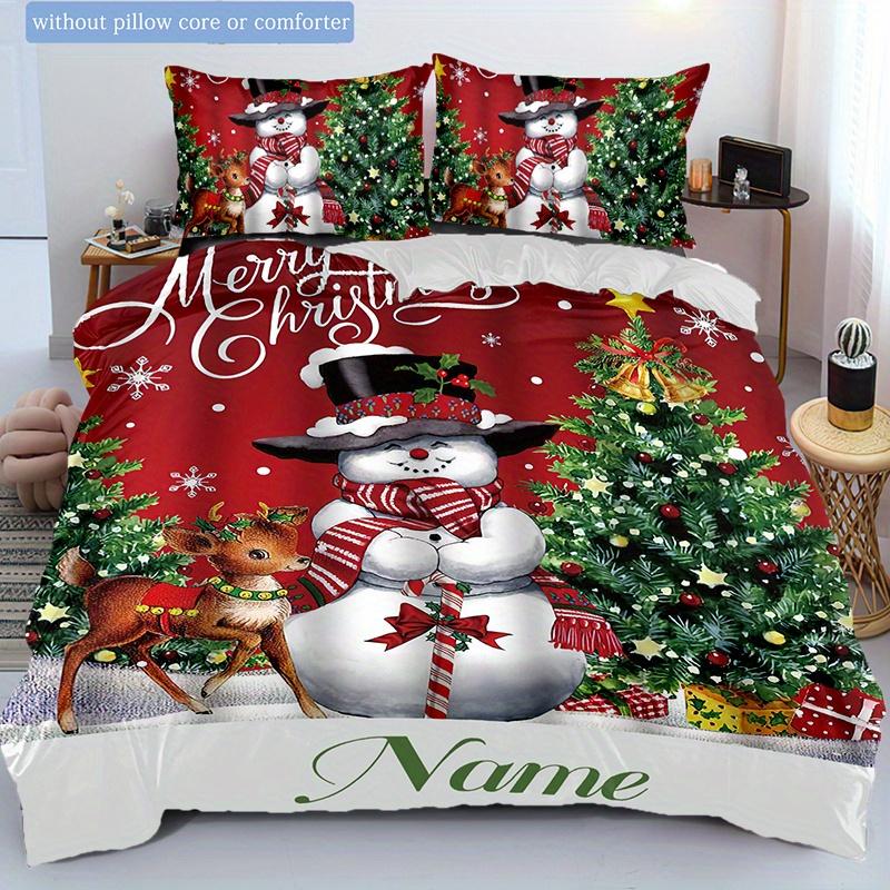 Christmasdecorationsnowman Customize Your Name Duvet Cover Softbedding Set For Bedroom Guest Room And Dorm Decoration Threepiece Set Includes 1 Duvet