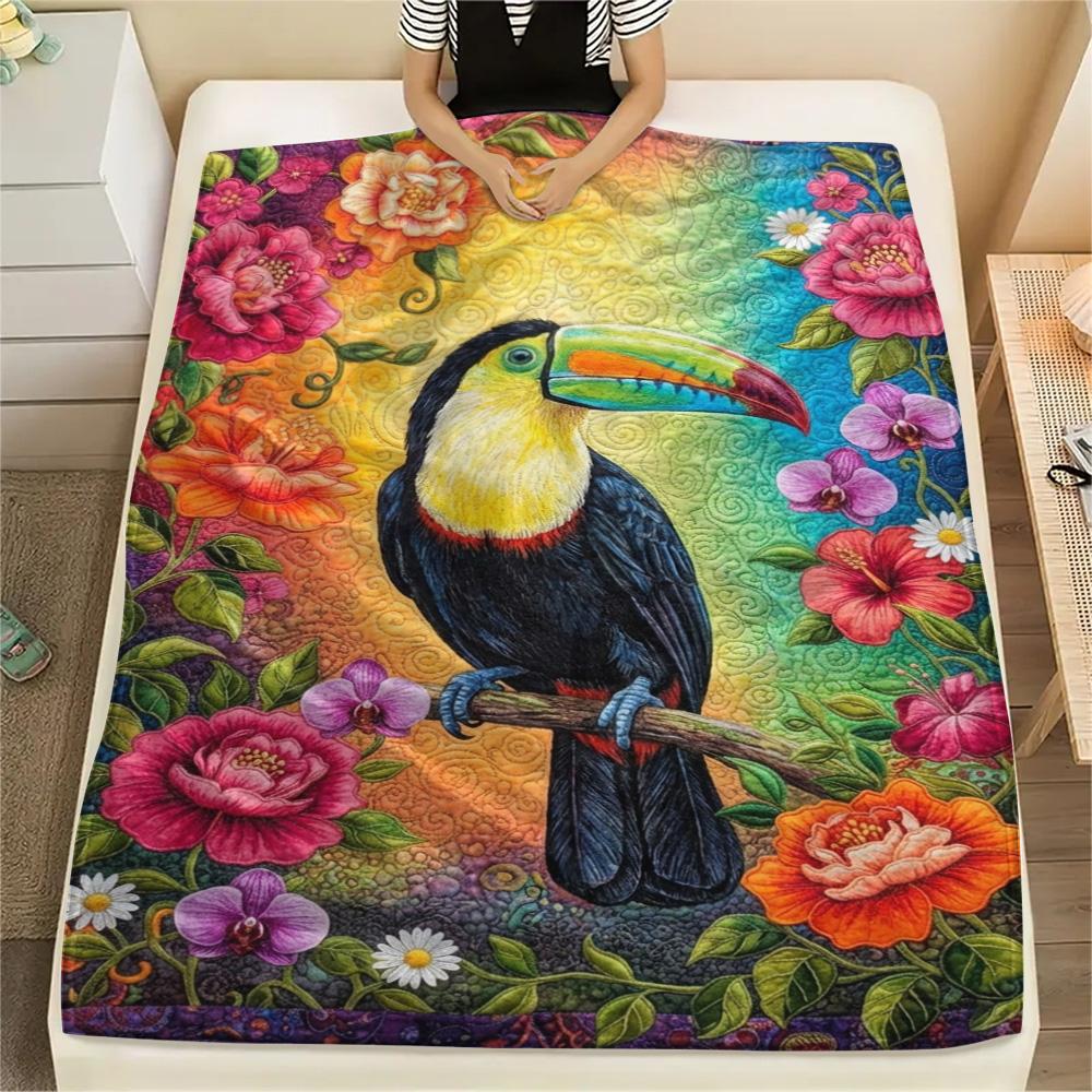 1PC Cartoon Toucan Decor Print FlAannel Blanket, High quality Comfortable for All Seasons, Home Decor, Warmth and Comfort