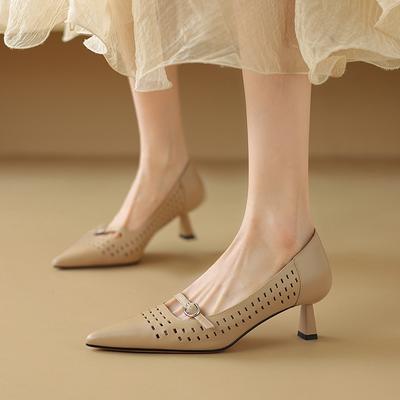 Мода 2024 НОВЫЕ Весенние Женские Туфли Лодочки Острый Носок Туфли на Высоком Каблуке для Женщин Ретро Дышащие Полые Женские Туфли Шпилька Женские Туфли