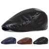 Fashion PU Leather Forward Hat Unisex Waterproof Beret Cap Men Vintage Winter Hats Flat Top Caps Accessories