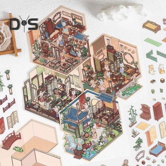 4 шт. наклейки для декоративных сцен своими руками, набор 3D-наклеек для миниатюрных домов, многоразовые, простые в использовании наклейки для декоративных сцен для проектов своими руками в книжном магазине