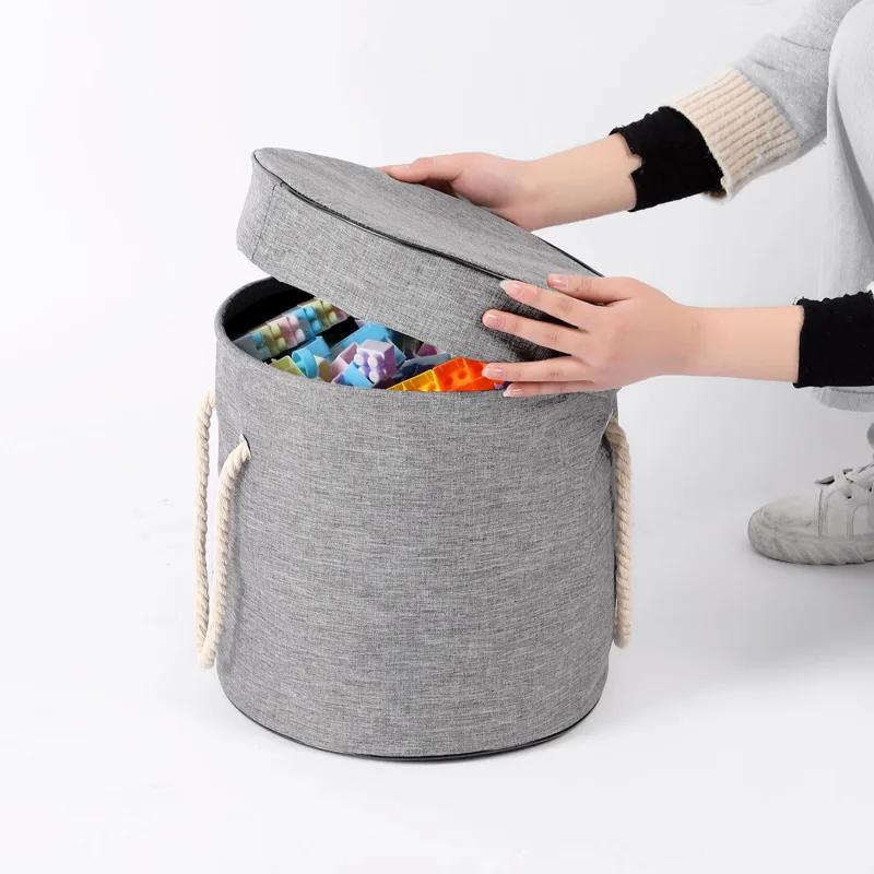 Toy Storage Bag Blocks Zip Handheld Storage and Organising Bag Large Capacity Storage Bucket Bag Multifunctional round storage bucket