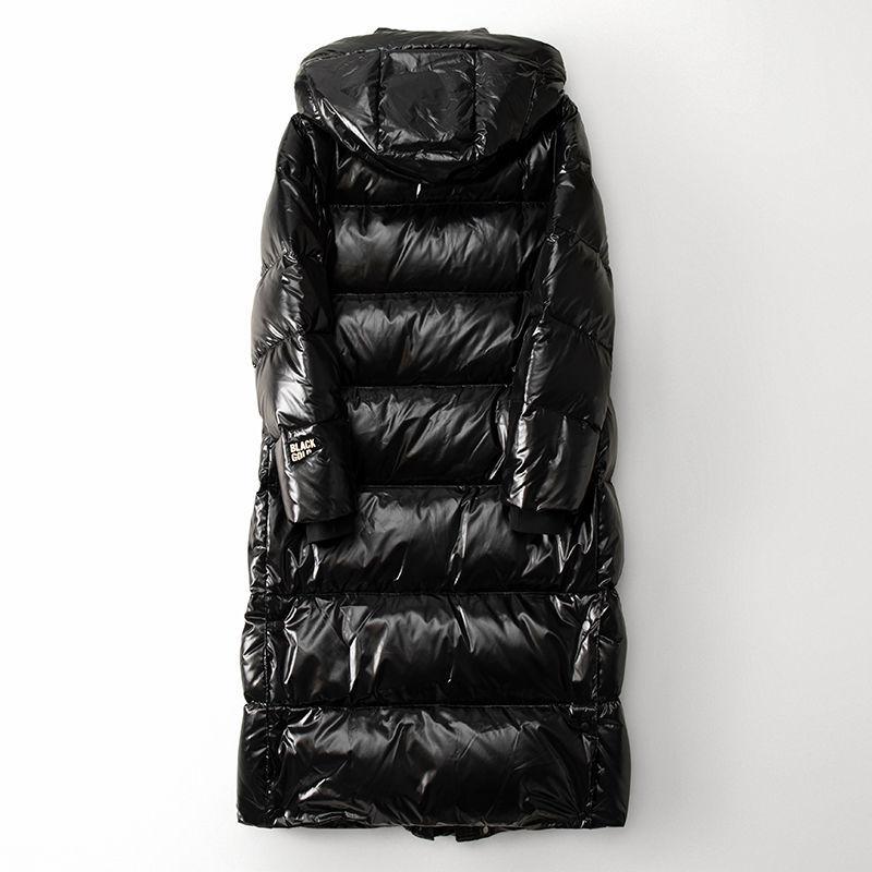 Women's Winter Autumn Hooded White Duck Down Jacket Coat Loose Long Solid Color Big Pocket Windproof Down Coat