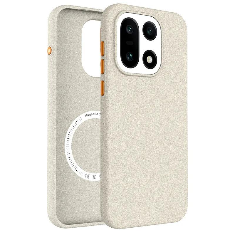 Luxury Magnetic Suction Phone Case For OnePlus 15 1+15 Solid Color Rock Sand Metal Buttons Matte Anti-fingerprint Hard Cover