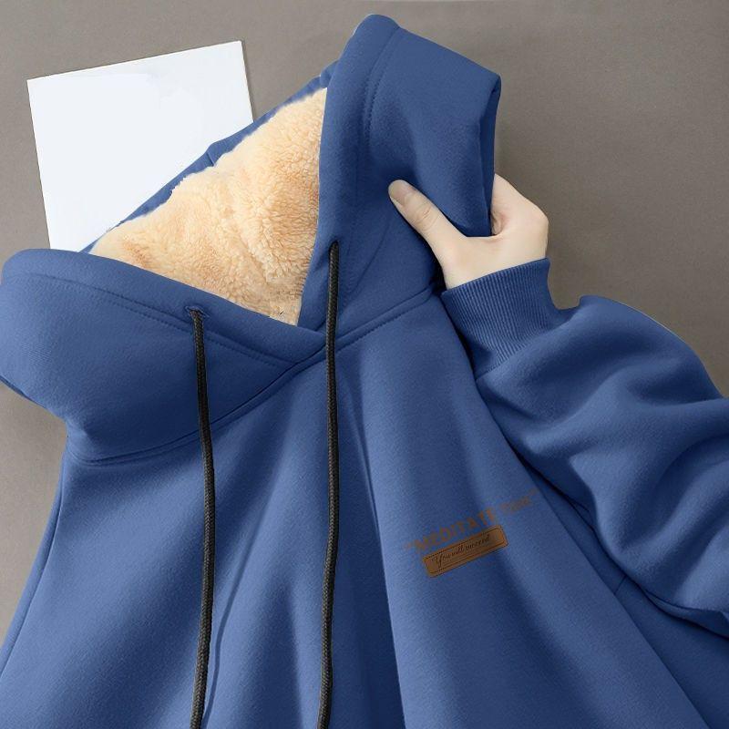 Парная зимняя толстовка с капюшоном из флиса ягненка, однотонная, на кулиске, с эластичными манжетами, женская, мужская, осенне-зимняя