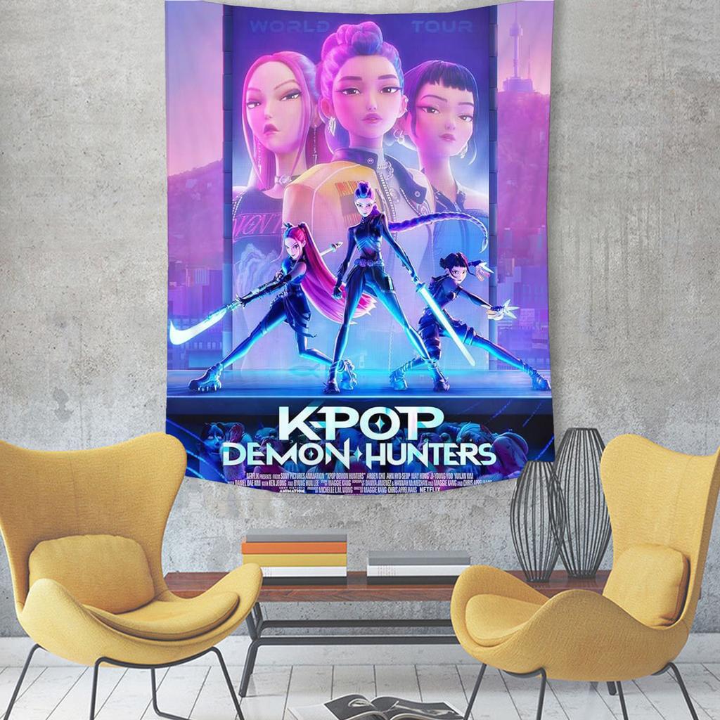 KPop Rumi Mira Zoey Demon h-Hunters Cartoon Tapestry Room Decoration Home Decor Bedroom Wall Hanging Fabric