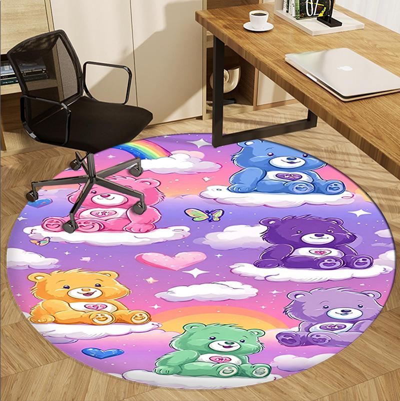Care Bears Pattern Round Rug, Indoor/Outdoor Mat, for Picnic, Gameroom, Bedroom, Office, Living Room, Home Decor Carpet, Birthday Gift