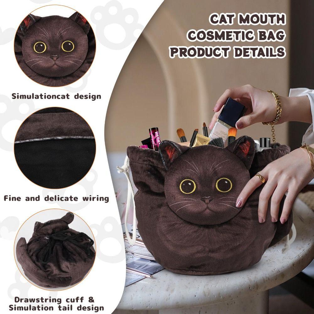 New Cat Shaped Drawstring Makeup Bag Drawstring Portable Cat Makeup Bag Waterproof Cosmetic Pouch Bag Travel Use