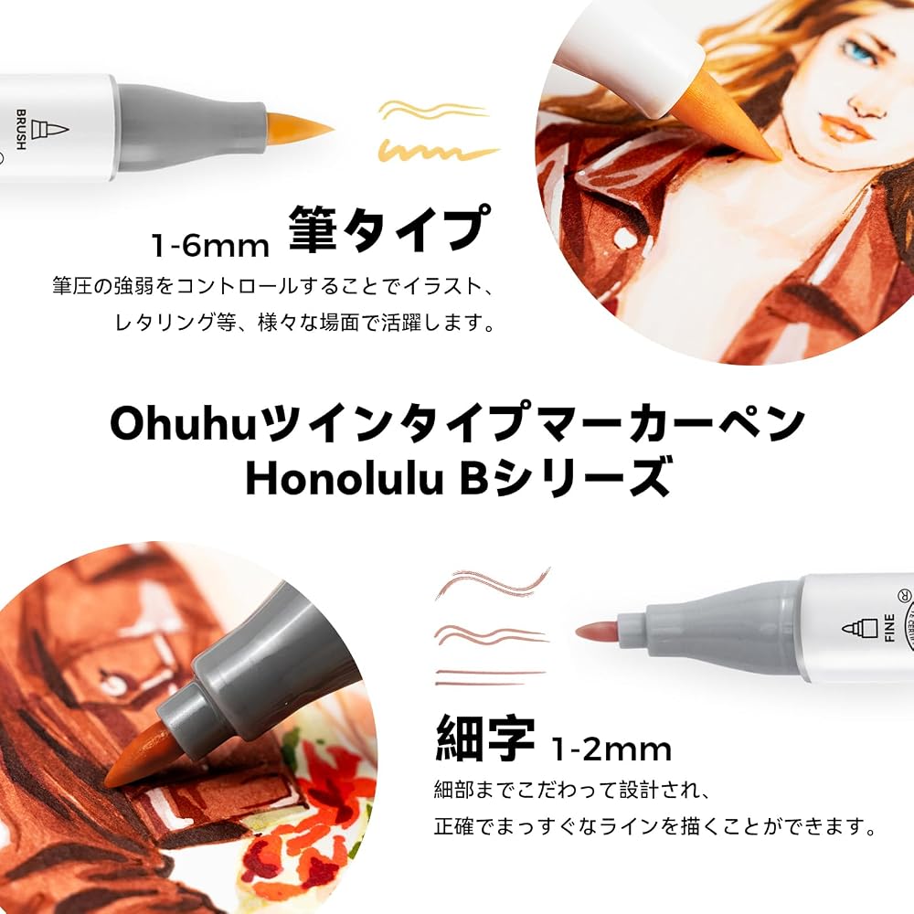 Ohuhu Marker Pen Type, 24 Colors, 25 Pens, Skin Color Professional Favorite Illustration Brush/Fi...