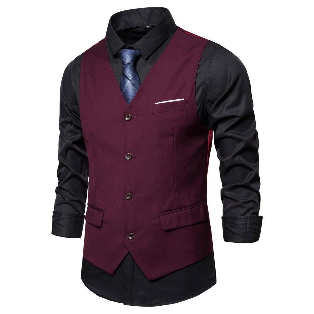 2023 Men's Large Solid Color Single-Breasted Casual Suit Vest - Korean Style