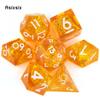 7 шт. оранжевая смола, белый номер, игральные кости с острыми краями, многогранные кости, подходящие для ролевой ролевой настольной игры
