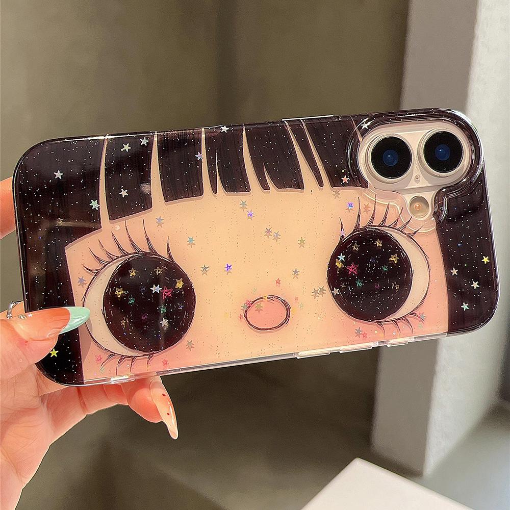 Мультяшный Аниме Сияющие Глаза Милый Чехол для Телефона для IPhone 17 16 15 14 13 Pro Max Девочка Блестящие Большие Глаза Задняя Крышка Телефона Capa