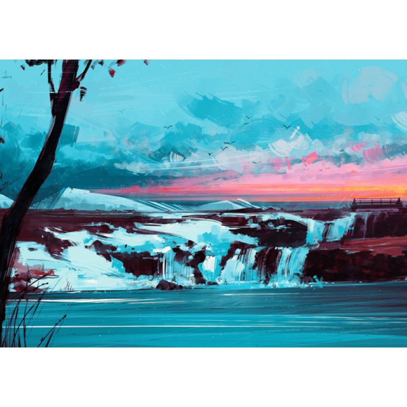 Free Shipping Sunrise Landscape Oil Painting Poster for Dorms, Cafes, Bedrooms, and Bars – Decorative Wall Art with Frame