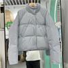 Пуховик женский новый маленький дизайн сенс белый утиный пуховый хлеб куртка молочно-голубой короткий жакет