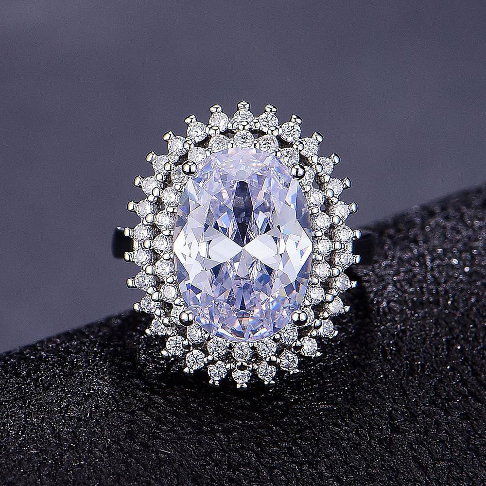 Модные шикарные большие 5 карат розовые кристаллы циркония бриллиантовые драгоценные камни кольца для женщин белое золото серебряный цвет ювелирные изделия подарок на вечеринку