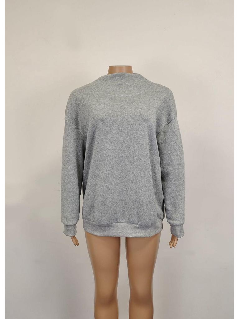 2023 Autumn/Winter Women's Loose High Neck Solid Color Long Sleeve Pullover Sweatshirt