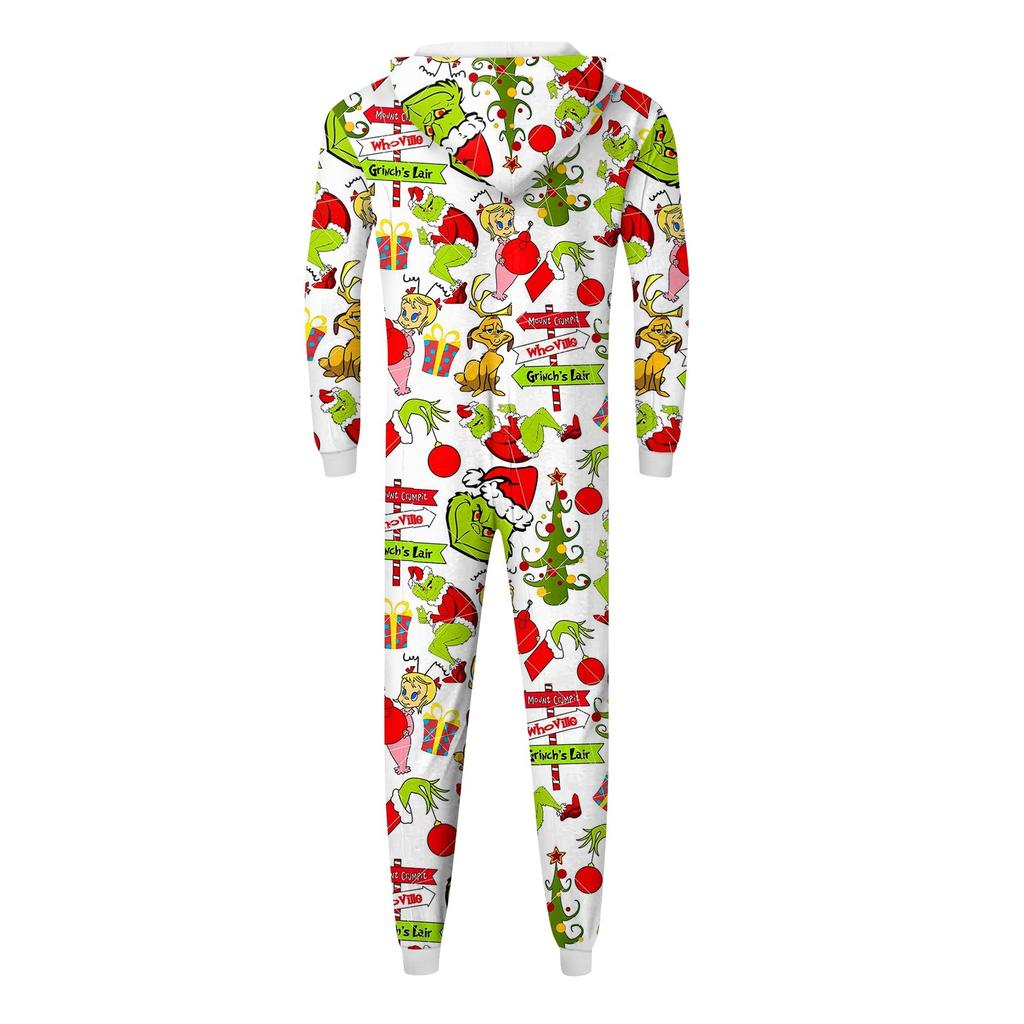 Fashion Printed Family Matching Hooded Long Sleeved Zippered Hooded Jumpsuit Set