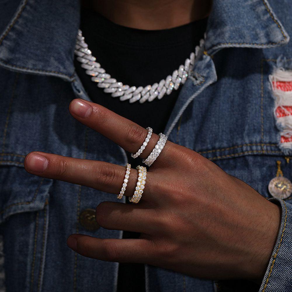 Модное кольцо из стерлингового серебра 925 пробы с покрытием 18 карат, круглое 3 мм рядное кольцо с муассанитом и бриллиантами, обручальное, юбилейное, в стиле хип-хоп, ювелирные изделия