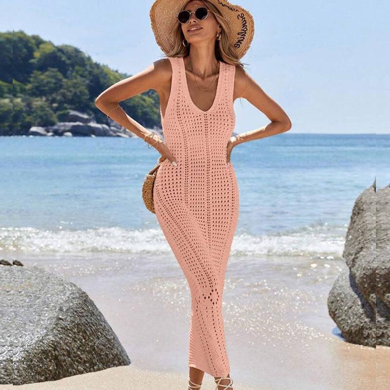 Новая пляжная юбка однотонная сексуальная вязаная ажурная пляжная юбка-бикини купальник отпуск женское платье