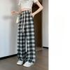 Широкие брюки из ледяного шелка для женщин, летние, тонкие, новые, с высокой талией, повседневные, узкие, прямые, клетчатые женские брюки, весна и осень