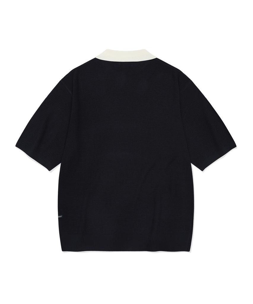 COVERNAT Open Collar Half Knit Navy