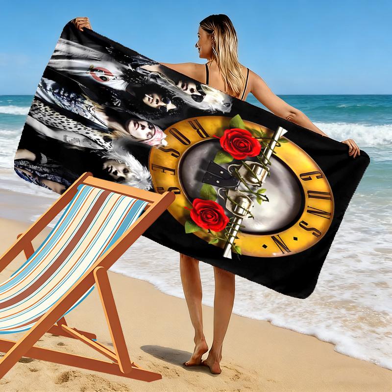 Guns&Roses Print Beach Towel, Large Soft Quick Dry Towel for Beach Camping Swimming
