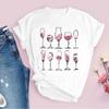 Red Wine Glass Pattern Pure Cotton Printed Unisexs and Womens Fashion Trend Tshirt New Personalized Round Neck Casual Tshirt