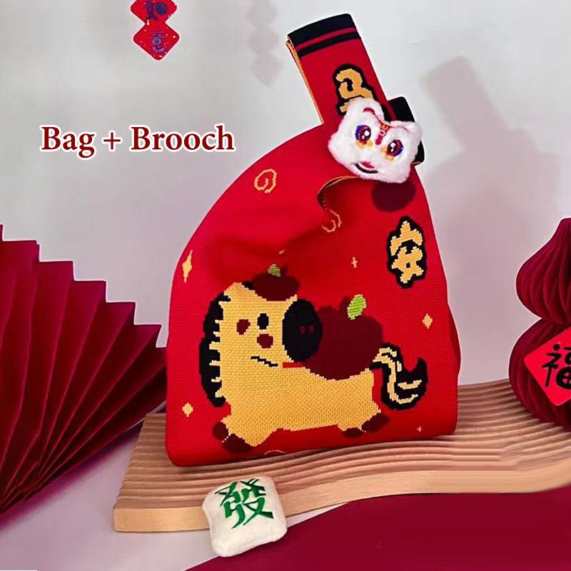 2026 Новогодний Мультяшный Талисман Пони Вязаный Подарочный Мешок Ручной Мешок для Конфет Большая Вместимость Мешок на Завязках на Запястье Милые Многоразовые Сумки для Покупок