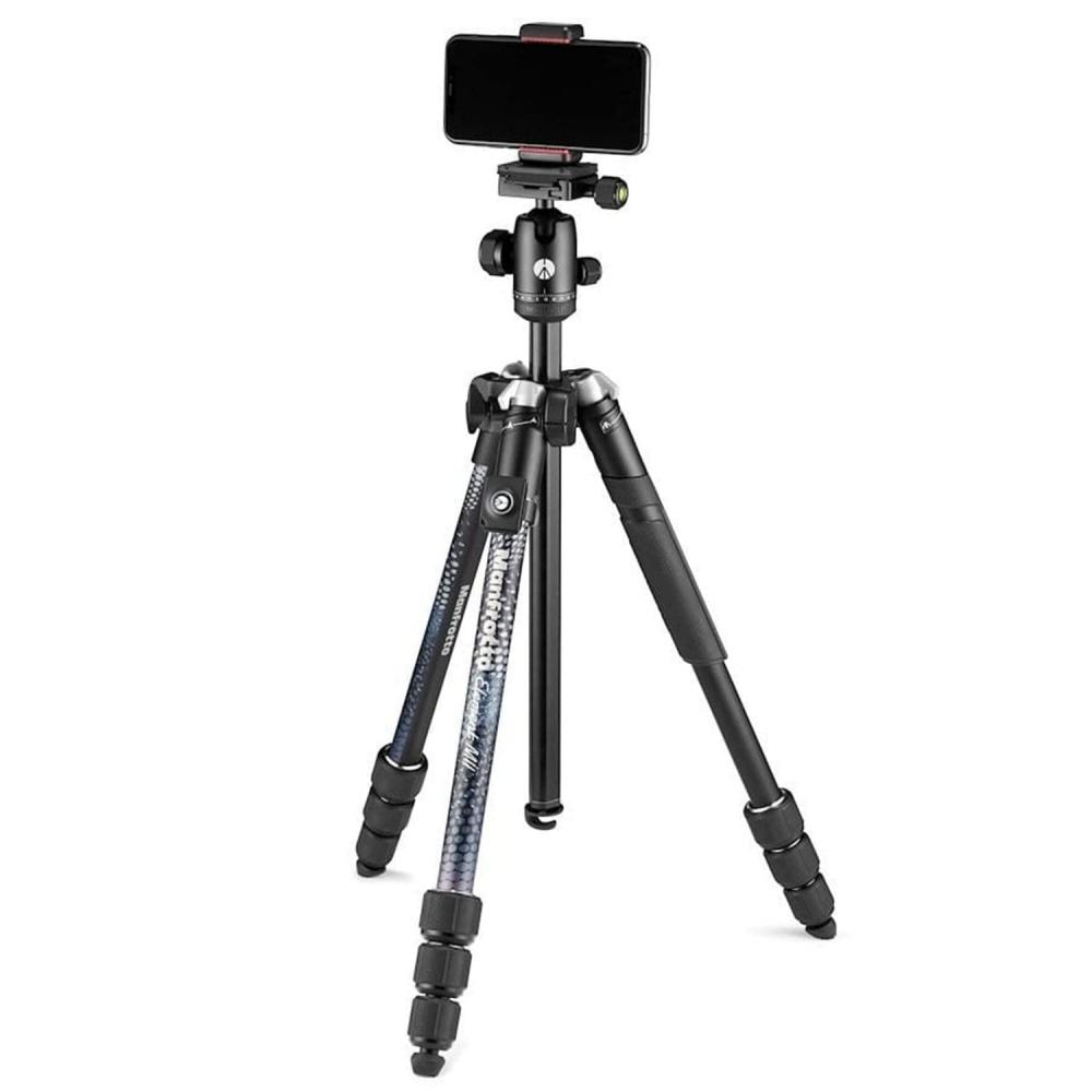 Manfrotto Штатив для смартфона Element MII, алюминиевый 4-уровневый штатив MBT Kit, черный пульт дистанционного управления, сумка для переноски, адаптер для смартфона, входящий в комплект