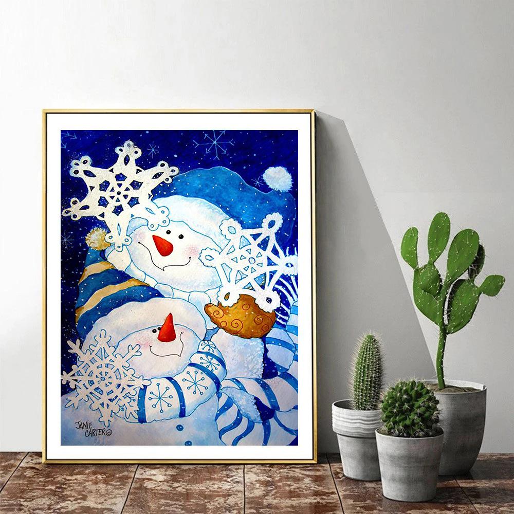 5D DIY Diamond Painting Blue Hat Snowman Full Drill Diamond Mosaic Cartoon Embroidery Cross Stitch Children's Christmas Gift Room Decor