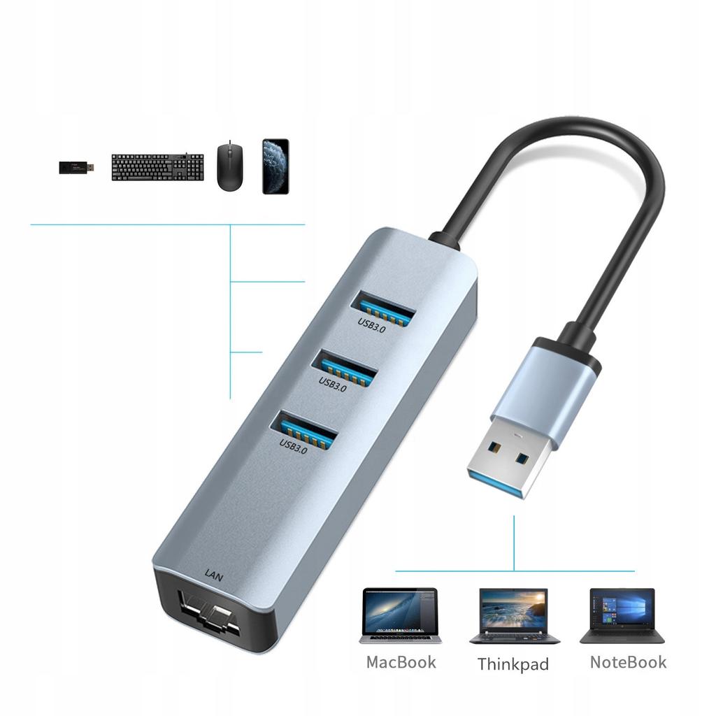 HUB ADAPTER USB 3.0 LAN ETHERNET RJ45 GIGABIT 1000 Mbps