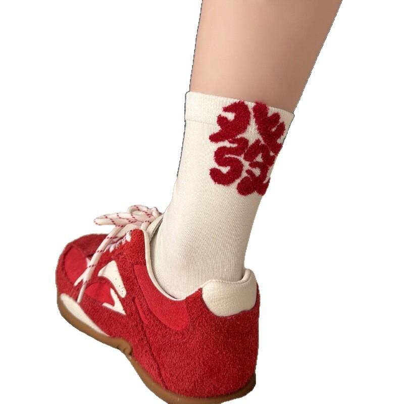 New Autumn And Winter Warm Birth Year Stacking Socks Children'S Year Of The Horse Festive Red Medium Tube Calf Socks Boneless Soft Waxy Cotton Socks