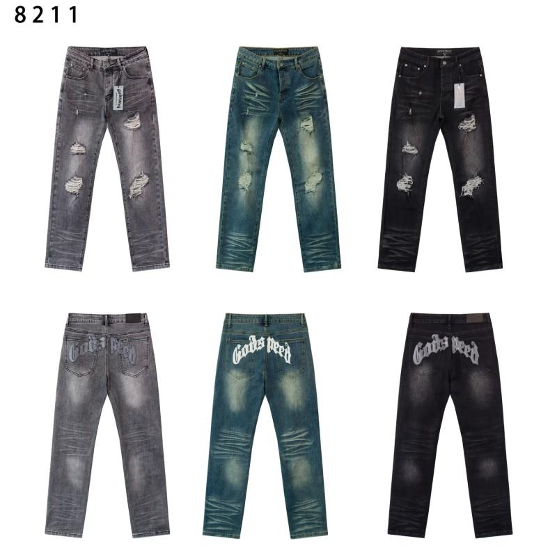 Godspeed Unisex Relaxed Fit Straight Leg Denim Jeans Water Washed Distressed Cotton Blend Casual Streetwear