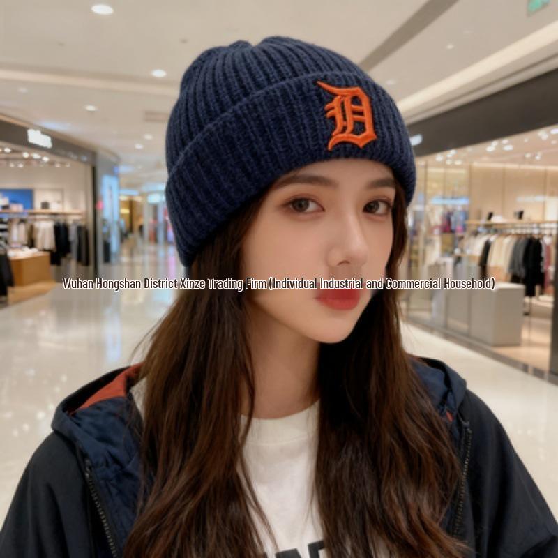 Корейская шерстяная унисекс вязаная шапка бини MLB - Вышивка логотипа NY, Теплая для осени и зимы, Стиль M0726