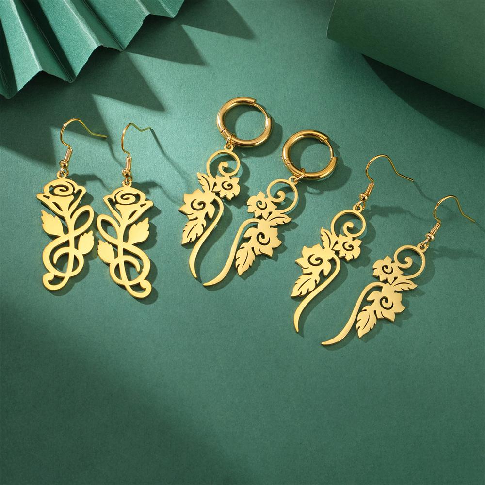 My Shape Серьги-подвески Цветочные лозы Филигрань Нержавеющая сталь Золотой цвет Женские висячие серьги Украшения Подарок для девочек