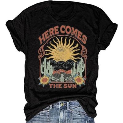 Женские графические футболки 'Here Comes The Sun' Ретро Винтажные Хиппи Топы