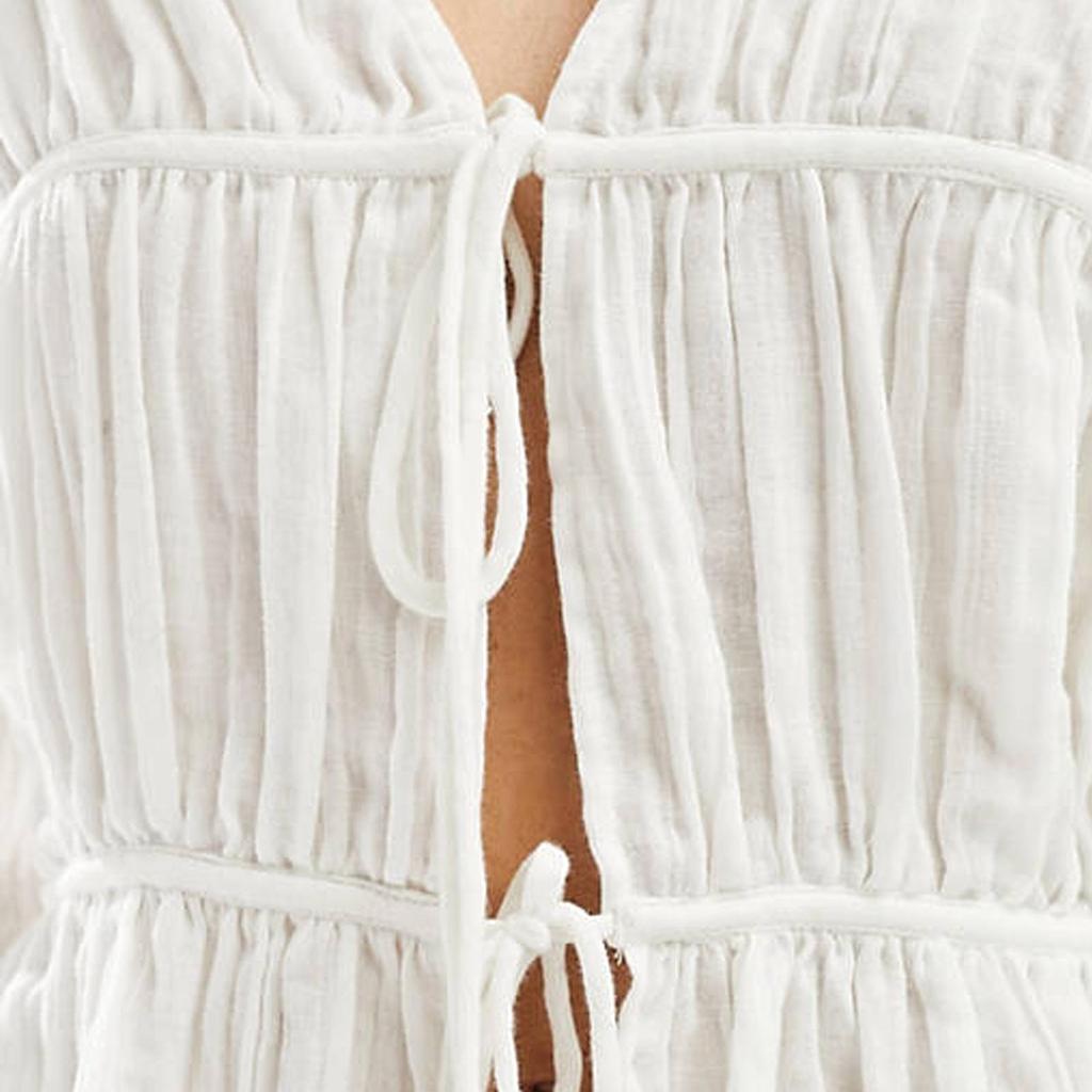 2024 Женская летняя рубашка с драпировкой, спущенным плечом и длинным рукавом