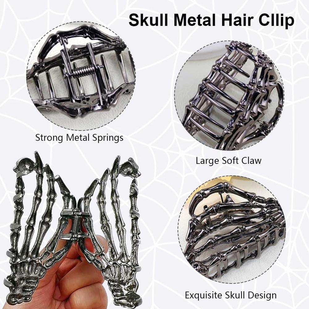 Хэллоуин Заколки для волос в виде призрачной руки с дизайном черепа Металлические заколки в форме руки для укладки волос