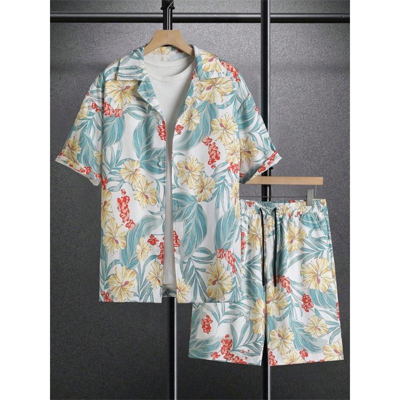 2026 Men's Short-sleeved Shirt Set Luxurious Retro Pattern Print Casual Fashion Daily Summer Vacation
