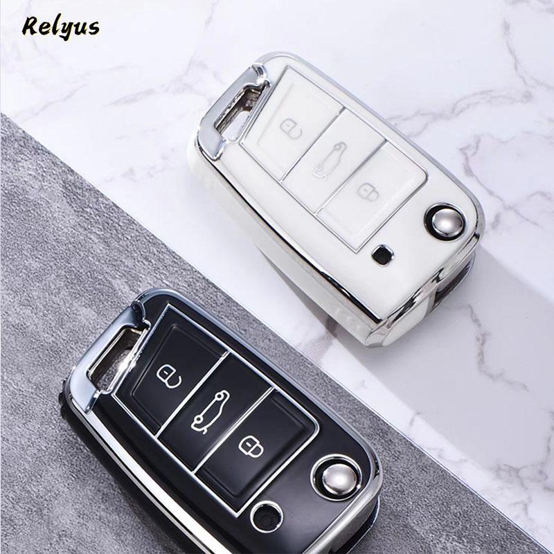 Car TPU Key Case Cover For VW Volkswagen Golf 7 MK7 Tiguan MK2 T-roc T-cross Skoda Octavia Kodiaq Karoq Seat Ateca Leon Fob