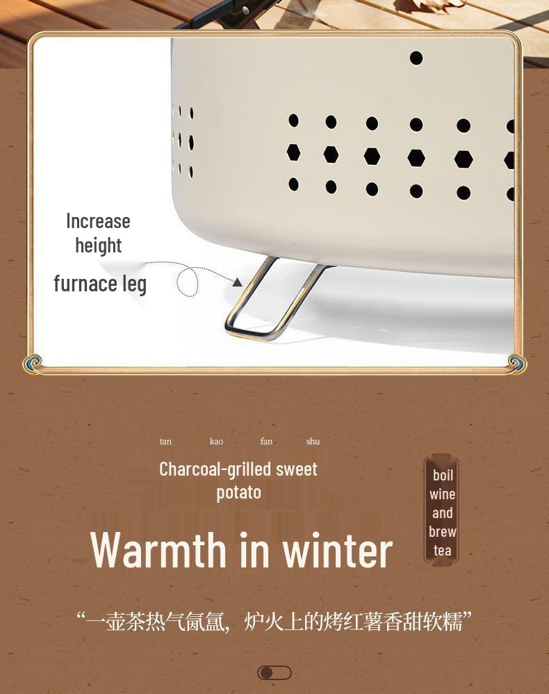 Уличный угольный гриль с круглой решеткой для барбекю для дома, заваривания чая, кемпинга и использования в качестве отопительной печи