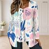Women Plus Size Square Neck Long Sleeve Geometric Printed Button Decor Layered Front T Shirt
