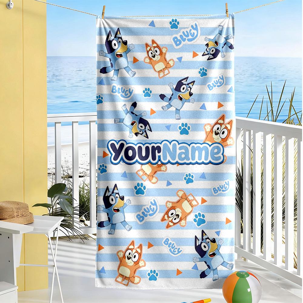Bluey Personalized Text Beach Towel High Absorbency & Quick-Dry Portable for SwimmingBeachCamping Travel Beach AccessoriesGym