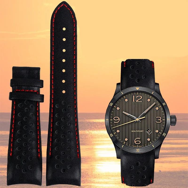 Для Mido Helmsman M025407a Series Top Genuine Leather Watch Band M005 Sao Orange Helm Leather Watch Remezzo 22 мм male