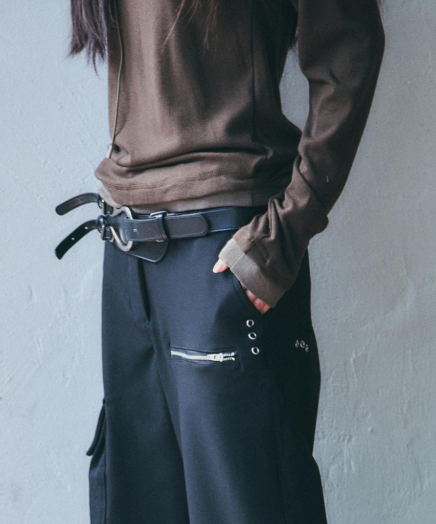PLACE STUDIO Winter Big Pocket Eyelet Waist Cargo Wide Hidden String Work Pants_2 Colors